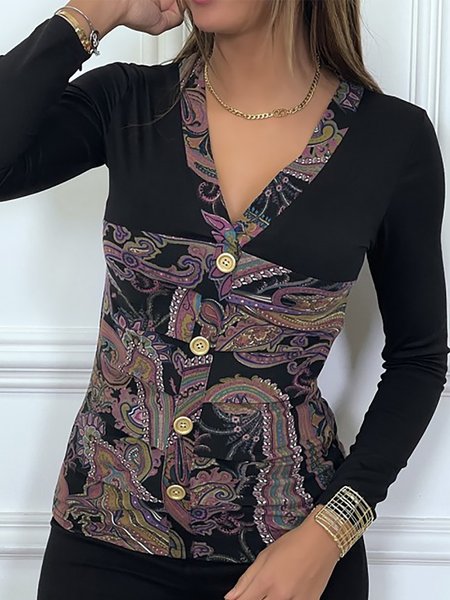 Casual Paisley Long Sleeves V Neck T-shirt Long Sleeve T-shirt, Black, T-Shirts
Casual Paisley Long Sleeves V Neck T-shirt Long Sleeve T-shirt, Black, T-Shirts