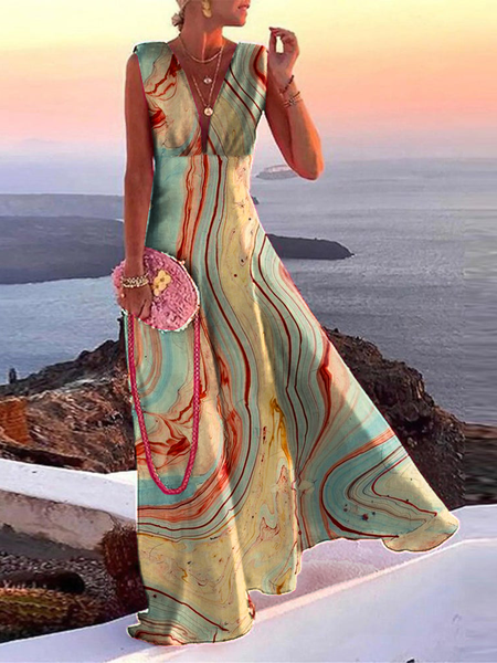Boho Geometric Sleeveless V Neck Plus Size Casual Dresses, Multicolor, Maxi Dresses
Boho Geometric Sleeveless V Neck Plus Size Casual Dresses, Multicolor, Maxi Dresses
