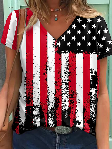 Women's Geometric Painting T shirt Striped American Flag National Flag Print V Neck Basic Tops, Black-red, T-Shirts
Women's Geometric Painting T shirt Striped American Flag National Flag Print V Neck Basic Tops, Black-red, T-Shirts