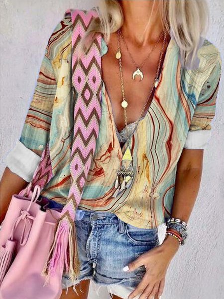V Neck Vacation Polyester Cotton Long Sleeve Blouse, Multicolor, Blouses & Shirts
V Neck Vacation Polyester Cotton Long Sleeve Blouse, Multicolor, Blouses & Shirts
