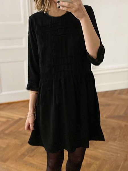 Loosen Plain Casual Dresses, Black, Mini Dresses