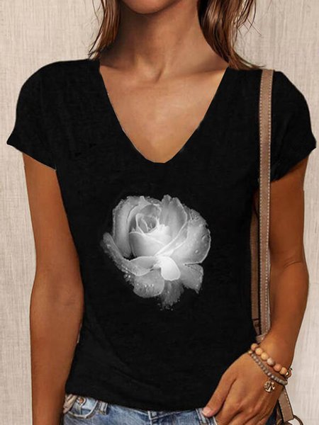 Casual Floral U-Neck Cotton Blends Regular Fit Shirts & Tops, Black, T-Shirts
Casual Floral U-Neck Cotton Blends Regular Fit Shirts & Tops, Black, T-Shirts