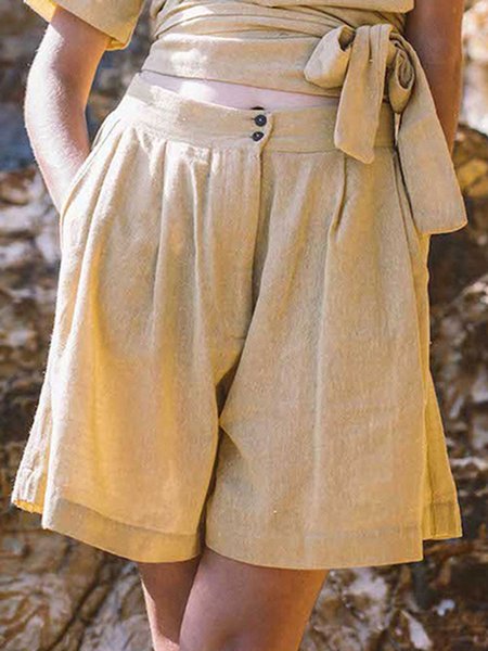 Solid Color High Waist Wide-Legged Buttons Midi Leisure Shorts, Khaki, Shorts
Solid Color High Waist Wide-Legged Buttons Midi Leisure Shorts, Khaki, Shorts