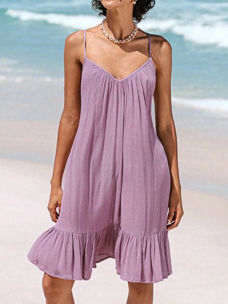 Casual Solid Loosen V Neck Sleeveless Short sleeve Woven Dress, Purple, Mini Dresses
Casual Solid Loosen V Neck Sleeveless Short sleeve Woven Dress, Purple, Mini Dresses