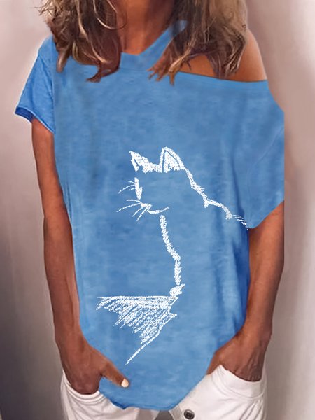 Animal Printed Casual Asymmetric Off The Shoulder Loosen Shirts & Tops, Blue, T-Shirts
Animal Printed Casual Asymmetric Off The Shoulder Loosen Shirts & Tops, Blue, T-Shirts