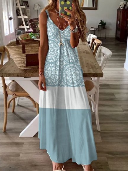 Color-block Geometric Sleeveless V Neck Plus Size Casual Dresses, White-blue, Dresses
Color-block Geometric Sleeveless V Neck Plus Size Casual Dresses, White-blue, Dresses