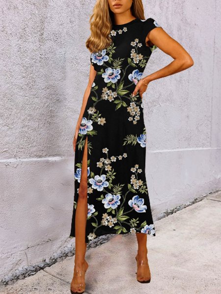 Floral Print Designer Spring New Arrivals Women's Knit Short Sleeve Slit Dress, Multicolor, Floral Dresses
Floral Print Designer Spring New Arrivals Women's Knit Short Sleeve Slit Dress, Multicolor, Floral Dresses