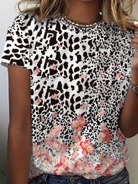 Loosen Boho Leopard Floral Cotton Blends Crew Neck Short Sleeve T-shirt, Flower, T-Shirts
Loosen Boho Leopard Floral Cotton Blends Crew Neck Short Sleeve T-shirt, Flower, T-Shirts