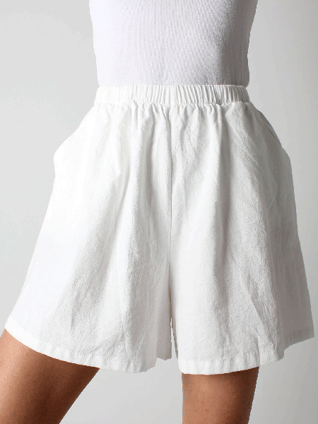 Cotton Linen Simple Fashion Shorts, White, Shorts