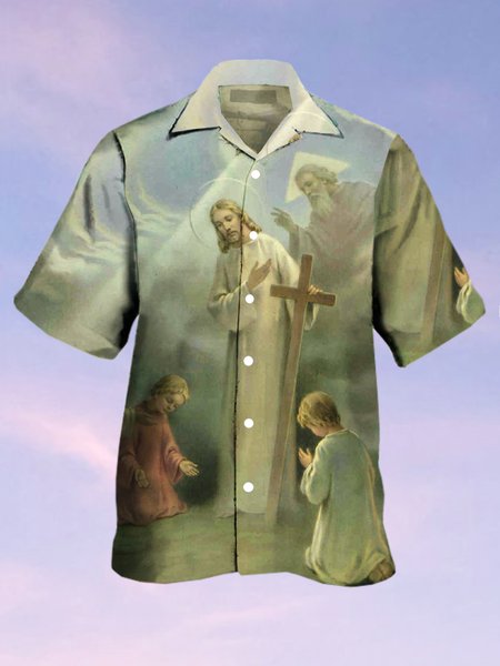 Mens Easter Jesus Print Casual Breathable Short Sleeve Hawaiian Shirts, Gray, Men's Floral shirt
Mens Easter Jesus Print Casual Breathable Short Sleeve Hawaiian Shirts, Gray, Men's Floral shirt