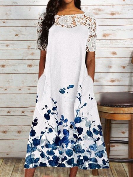 Floral Print Lace Panel Designer Spring New Short Sleeve Dress for Women, White, Floral Dresses
Floral Print Lace Panel Designer Spring New Short Sleeve Dress for Women, White, Floral Dresses