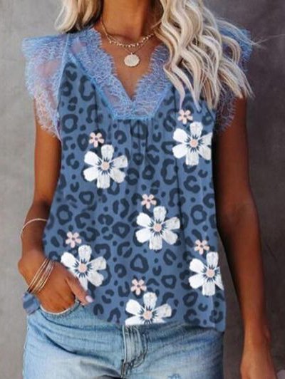 Floral Leopard Cotton Blends Lace V Neck Short sleeve tops, Blue, Tees & T-shirts
Floral Leopard Cotton Blends Lace V Neck Short sleeve tops, Blue, Tees & T-shirts