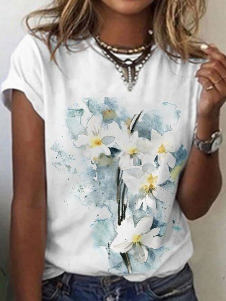 Floral Printed Romantic Loosen Cotton Blends Casual Crew Neck Shirts & Tops, White, T-Shirts
Floral Printed Romantic Loosen Cotton Blends Casual Crew Neck Shirts & Tops, White, T-Shirts
