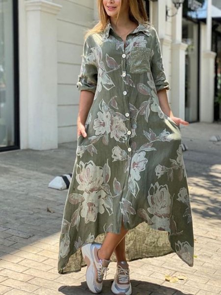 Floral Vacation Shirt Collar Loosen long Long sleeve Woven Dress, Green, Floral Dresses
Floral Vacation Shirt Collar Loosen long Long sleeve Woven Dress, Green, Floral Dresses