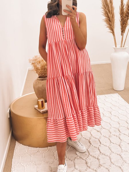 Striped V Neck Vacation loosen sleeveless women Short sleeve women Dress, Orange, Dresses
Striped V Neck Vacation loosen sleeveless women Short sleeve women Dress, Orange, Dresses