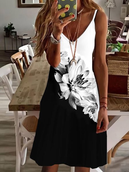 Cotton Blends Short Sleeve Knit Dress, Black-white, Mini Dresses