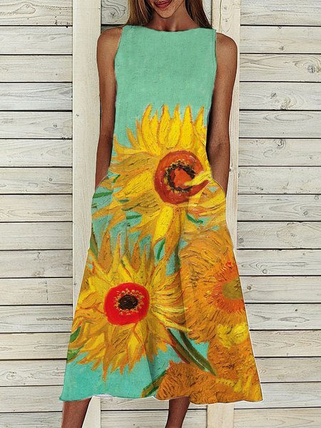 Vacation Floral (Vincent Van Gogh) Dresses, Green, Dresses