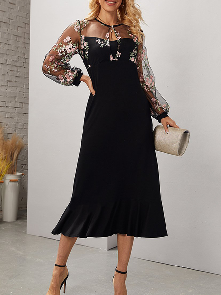 Black Floral Mesh Panel Knit Elegant Resort Dress Floral Vacation Regular Fit Long sleeve Knit Dress, Dresses
Black Floral Mesh Panel Knit Elegant Resort Dress Floral Vacation Regular Fit Long sleeve Knit Dress, Dresses