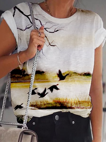 Landscape print hot spring new designer women's knitted T-shirt, White, T-Shirts
Landscape print hot spring new designer women's knitted T-shirt, White, T-Shirts