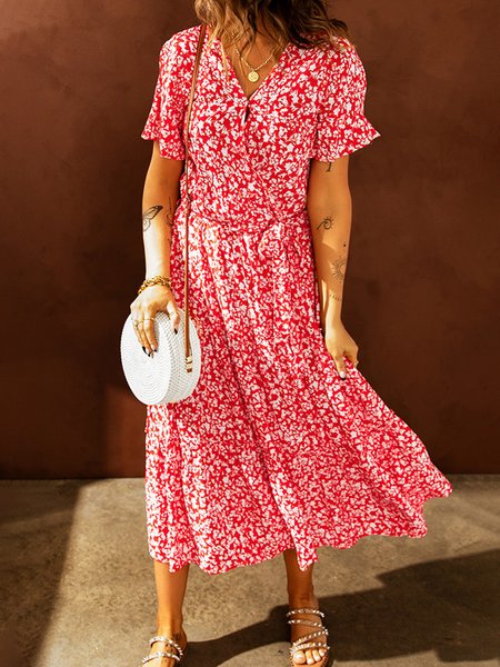 Red Floral Printed Frill Sleeve V-neck Holiday Woven Midi Short sleeve Woven Dress, Midi Dresses
Red Floral Printed Frill Sleeve V-neck Holiday Woven Midi Short sleeve Woven Dress, Midi Dresses