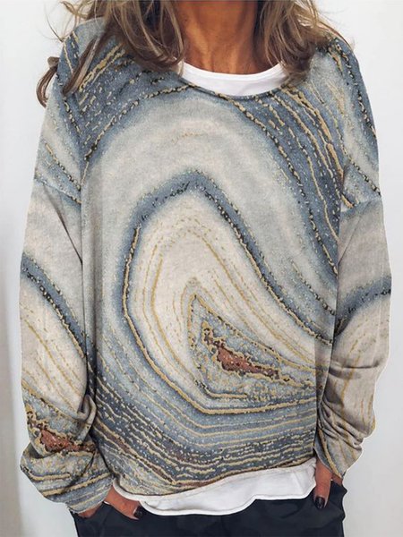 Abstract Casual Ombre Long Sleeve T-shirt, Multicolor, Tops