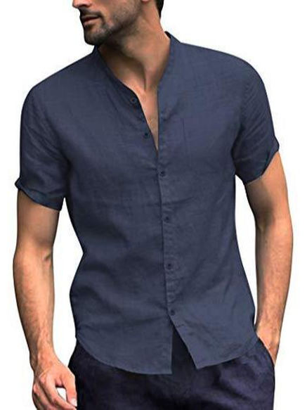Solid Color Casual Cotton Linen Short Sleeve Stand Collar Shirt, Purplish blue, Shirt
Solid Color Casual Cotton Linen Short Sleeve Stand Collar Shirt, Purplish blue, Shirt