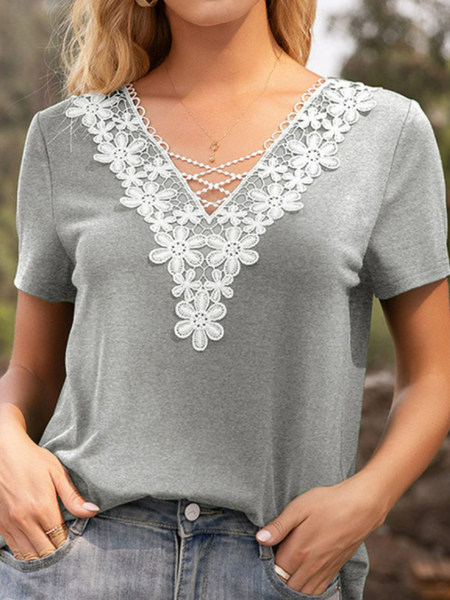 Basic simple plain color patterned lace top T-shirt Plus Size, Gray, T-Shirts
Basic simple plain color patterned lace top T-shirt Plus Size, Gray, T-Shirts