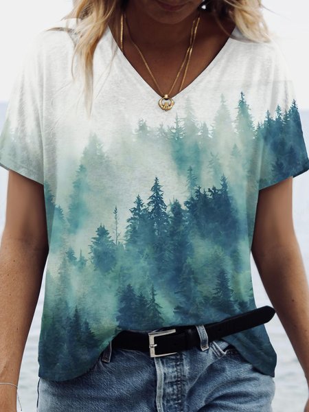 Vacation Casual Green Tree Printing V-neck T-Short Sleeve T-shirt, White, T-Shirts
Vacation Casual Green Tree Printing V-neck T-Short Sleeve T-shirt, White, T-Shirts