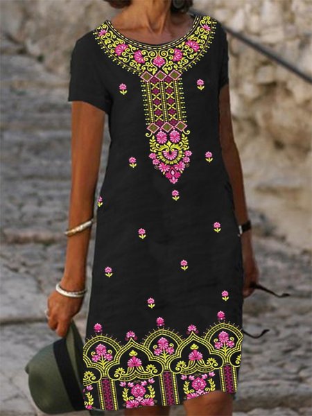 Casual Vintage Tribal Print Short Sleeve Round Neck Knee-length Dresses, Black, Dresses
Casual Vintage Tribal Print Short Sleeve Round Neck Knee-length Dresses, Black, Dresses