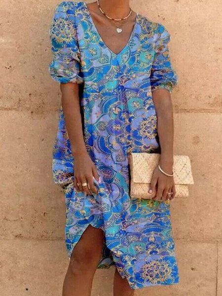 Loosen Boho Floral Tribal Printed V Neck Short Sleeve Midi Woven Dress, Flower, Midi Dresses
Loosen Boho Floral Tribal Printed V Neck Short Sleeve Midi Woven Dress, Flower, Midi Dresses