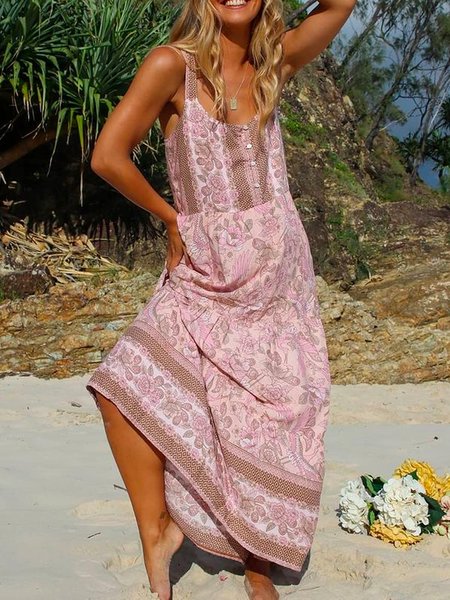 Tribal Short Sleeve Woven Dress, As picture, Maxi Dresses
