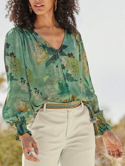 Floral Vacation V Neck Loosen Long Sleeve Tops, Green, Long sleeve tops
Floral Vacation V Neck Loosen Long Sleeve Tops, Green, Long sleeve tops