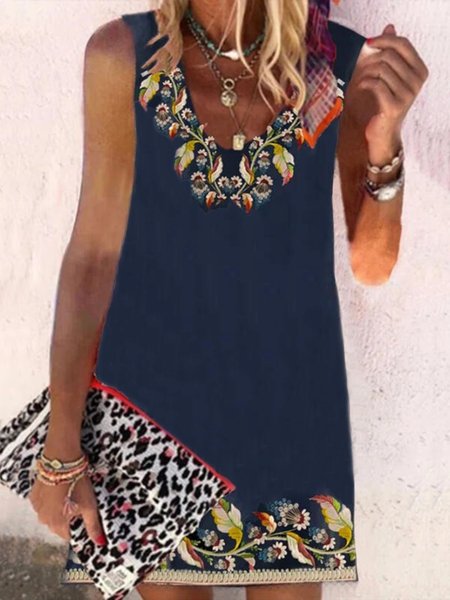 Casual Floral Sleeveless Round Neck Plus Size Printed Dress, Navy blue, Mini Dresses
Casual Floral Sleeveless Round Neck Plus Size Printed Dress, Navy blue, Mini Dresses