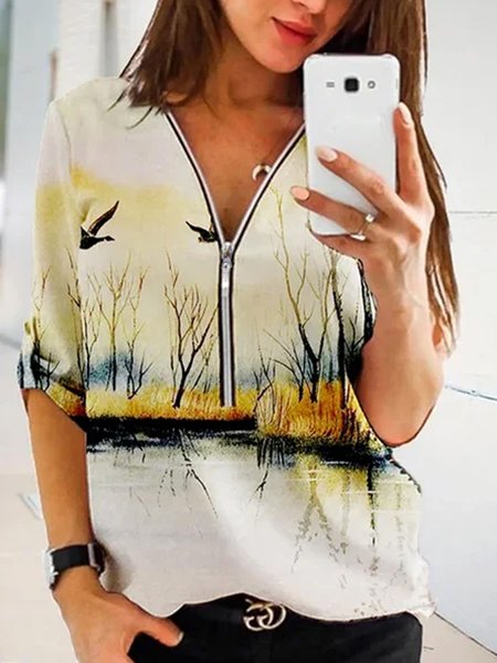Landscape Print Spring New Designer Women's Short Sleeve Top, Multicolor, T-Shirts
Landscape Print Spring New Designer Women's Short Sleeve Top, Multicolor, T-Shirts