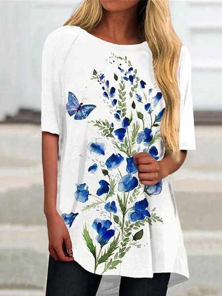Romantic Floral Printed Raglan Sleeve Loosen Tunic Short Sleeve T-Shirt, White, T-Shirts
Romantic Floral Printed Raglan Sleeve Loosen Tunic Short Sleeve T-Shirt, White, T-Shirts
