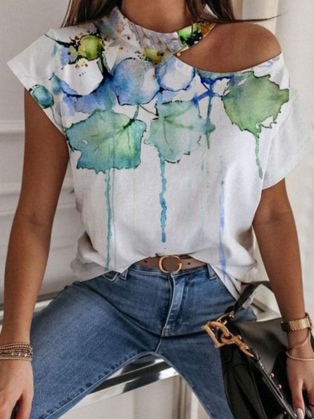 Romantic Floral Printed Cotton Blends Off The Shoulder Loosen Short Sleeve T-Shirt, White, T-Shirts
Romantic Floral Printed Cotton Blends Off The Shoulder Loosen Short Sleeve T-Shirt, White, T-Shirts