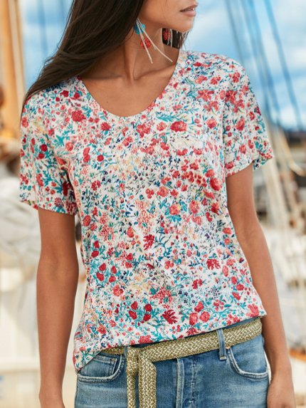 Floral Cotton Blends V Neck Short Sleeve T-Shirt, Multicolor, Tees & T-shirts
Floral Cotton Blends V Neck Short Sleeve T-Shirt, Multicolor, Tees & T-shirts