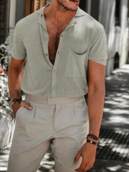 Men' Cotton Linen Solid Color Suit Collar Pocket Short Sleeve Shirt, Green, Men's basic shirt
Men' Cotton Linen Solid Color Suit Collar Pocket Short Sleeve Shirt, Green, Men's basic shirt