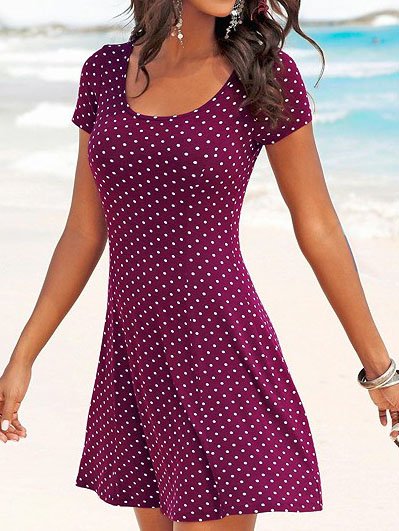 Geometric Cotton Blends Crew Neck Short Sleeve Knit Dress, Wine red, Dresses
Geometric Cotton Blends Crew Neck Short Sleeve Knit Dress, Wine red, Dresses