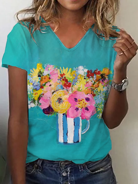 Casual Short Sleeve T-Shirt, Lake blue, T-Shirts