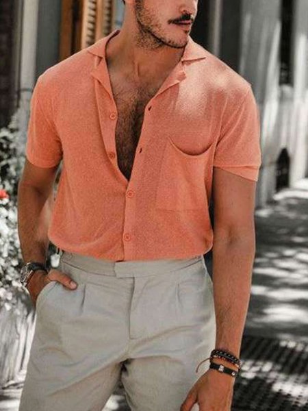 Men's Cotton Linen Solid Color Suit Collar Pocket Short Sleeve Shirt, Orange red, Men's basic shirt
Men's Cotton Linen Solid Color Suit Collar Pocket Short Sleeve Shirt, Orange red, Men's basic shirt