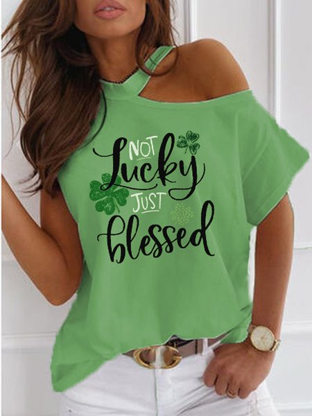 Shamrock Letter Printed Casual Asymmetric Loosen Off Shoulder Irregular Craftsmanship Short Sleeve T-Shirt, Green, T-Shirts
Shamrock Letter Printed Casual Asymmetric Loosen Off Shoulder Irregular Craftsmanship Short Sleeve T-Shirt, Green, T-Shirts
