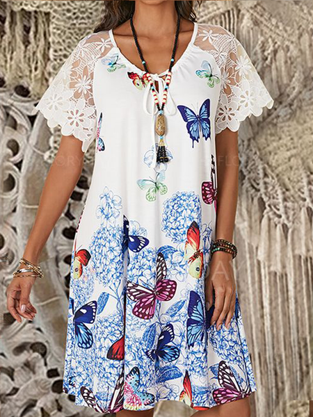 Loose butterfly flower print lace a-hem dress middle group Plus Size, White, Dresses
Loose butterfly flower print lace a-hem dress middle group Plus Size, White, Dresses