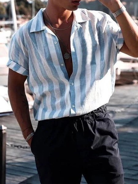 Men's Casual Cotton Linen Blue and White Striped Short Sleeve Shirt, As picture, Men's Floral shirt
Men's Casual Cotton Linen Blue and White Striped Short Sleeve Shirt, As picture, Men's Floral shirt