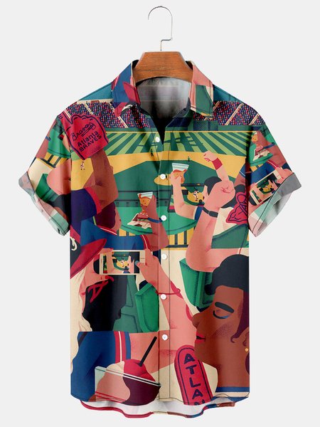 Men's Sports Print Breathable Short Sleeve Hawaiian Shirt, Green, Men's Floral shirt