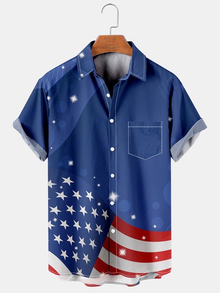 American Flag Graphic Short Sleeve Casual Men's Shirt, As picture, Men's Floral shirt