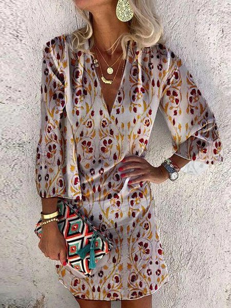 Boho Tribal Floral V Neck Plus Size Casual 3/4 Sleeve Woven Dress, Multicolor, Mini Dresses
Boho Tribal Floral V Neck Plus Size Casual 3/4 Sleeve Woven Dress, Multicolor, Mini Dresses