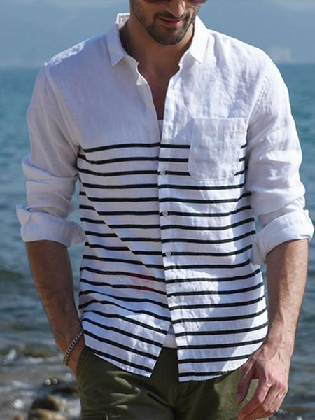 Cotton Linen Style American Casual Striped Linen Shirt, As picture, Long Sleeve Floral Shirts
Cotton Linen Style American Casual Striped Linen Shirt, As picture, Long Sleeve Floral Shirts