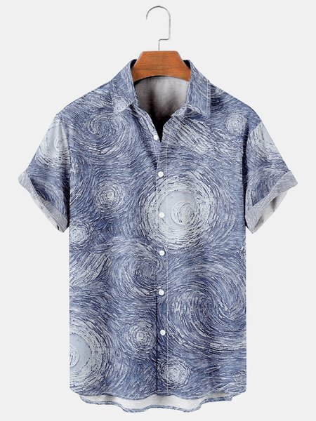 

Men's Starry Sky Oil Painting Pattern Print Casual Short Sleeve Hawaiian Shirt, Blue, Shirts ＆ Blouse