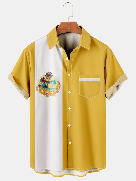 Resort Style Hawaiian Striped Geometric And Coconut Tree Floral Elements Lapel Short Sleeve Print Shirt Top, Yellow, Men's Floral shirt
Resort Style Hawaiian Striped Geometric And Coconut Tree Floral Elements Lapel Short Sleeve Print Shirt Top, Yellow, Men's Floral shirt